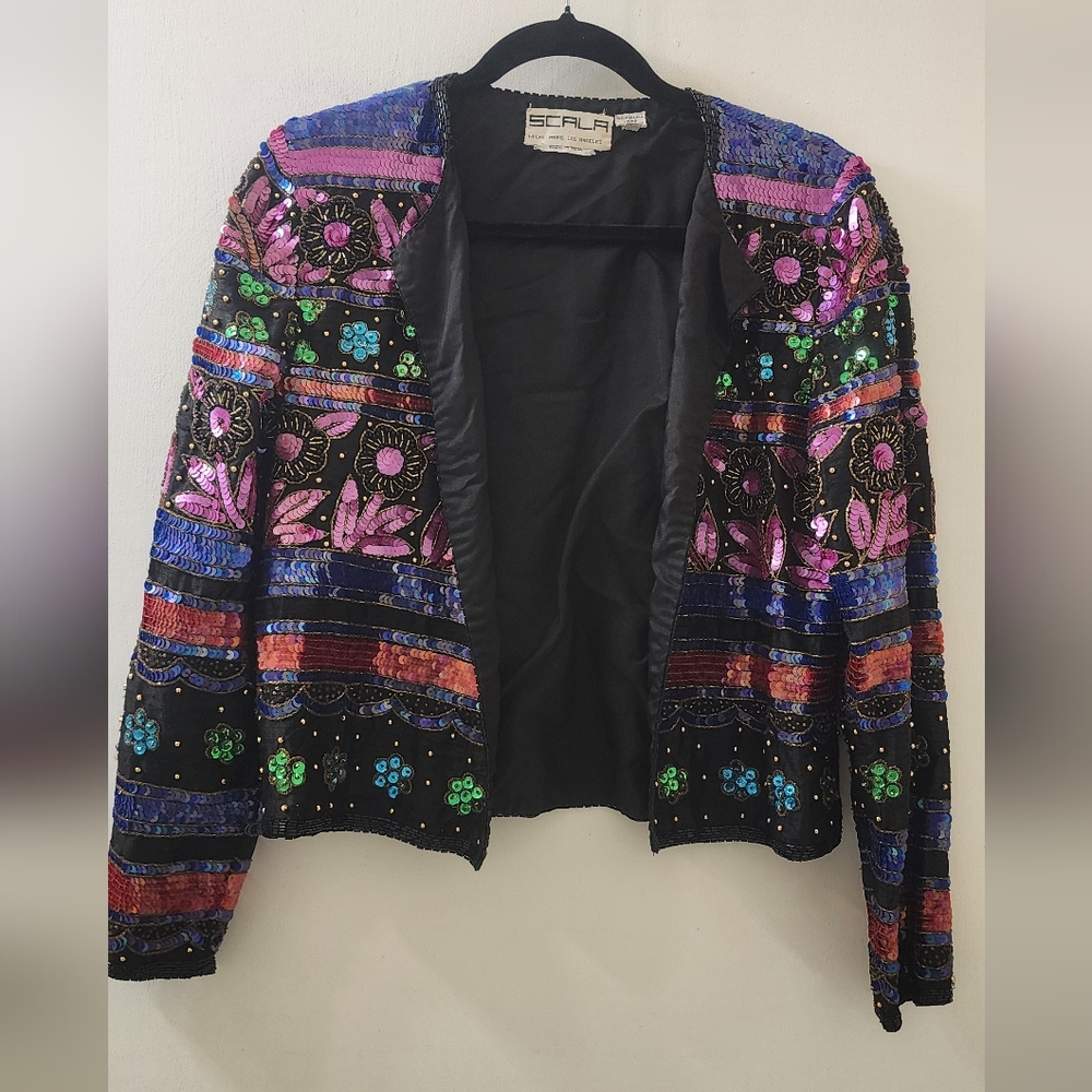 Scala Multicolor Sequin Jacket, Size Medium Petit… - image 1